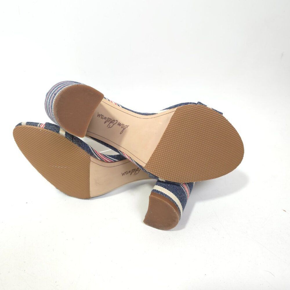 Sam Edelman Susie Stripe Denim Block Heel Sandals Womens Ankle Strap Size 7 Shoe - Picture 4 of 8